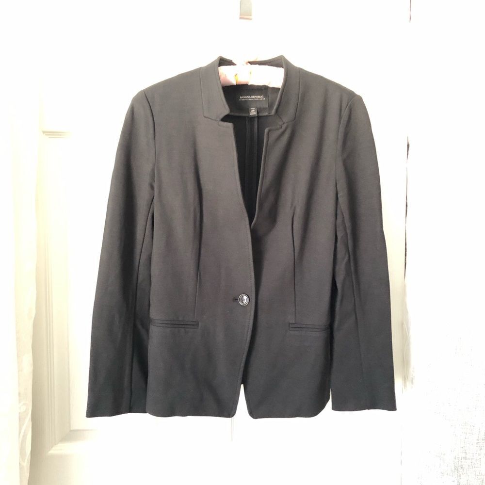 Banana Republic Black One Button Blazer Jacket Size 4 Petite